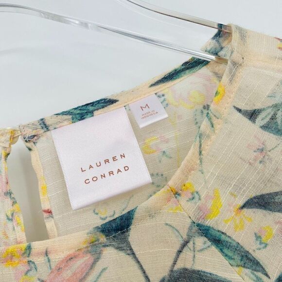 LC Lauren Conrad Size Medium Split Back Bell Sleeve Boho Floral Blouse Top - Picture 7 of 10